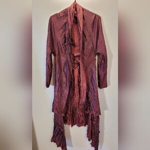 Vintage Maison Marie Saint-Pierre Crinkled Burgundy Satiny Cardigan - S